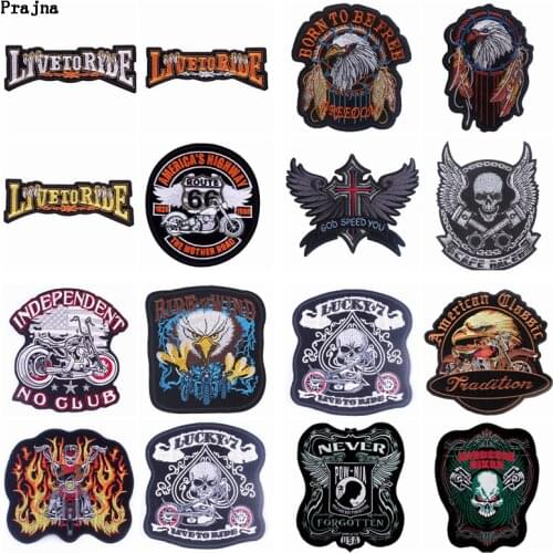 Prajna Punk Skull Patch Biker Rock Cheap Embroidered Motorcycle Band Patches For Clothing Letter Appliques Jacket Clothes Badges