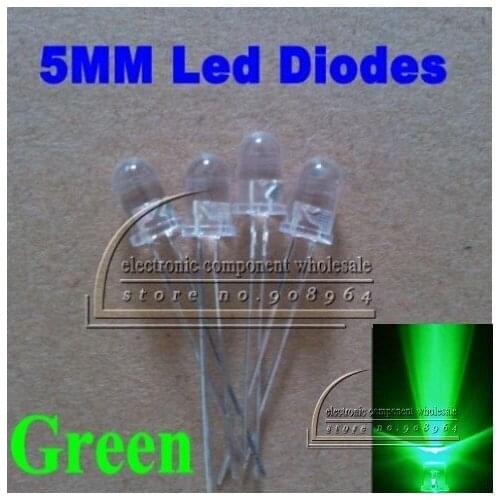 RHECCOW 1000pcs/lot 5MM Round Green Led Diodes 3.0-3.4v Water Clear Led