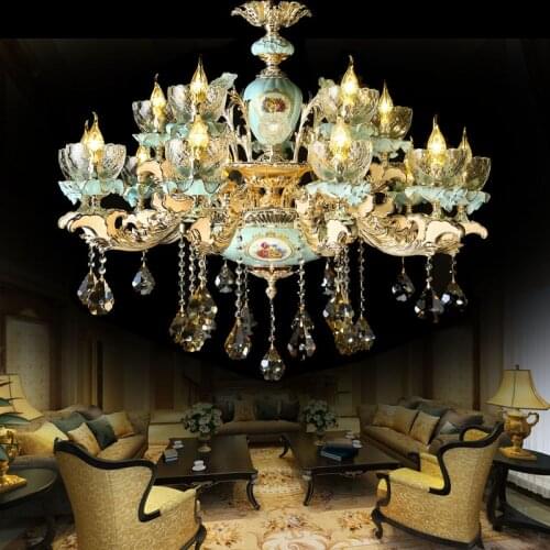 Luxury senior hotel lighting villa complex building staircase Living Room Blue Crystal Chandelier Zinc Alloy Ceramic Chandeliers