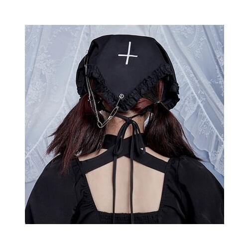 Ruibbit New Arrival Hot Girl Rock Punk Gothic Japanese Harajuku Cross Black White Printing Print Scarf Headscarf