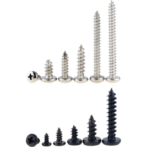 M1.7 M2 M2.3 M2.6 M3 M4 Small 304 Stainless Steel OR Black Carbon Steel Cross Phillips Pan Round Head Self Tapping Screw