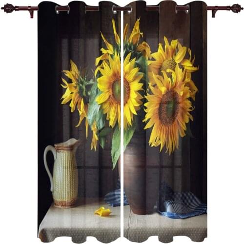 Modern Curtains Sunflower Clay Pot Still Life Baby Room Bedroom Creative Curtains Kitchen Living Room Terrace Valance Curtains