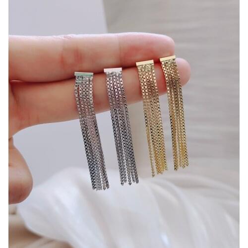 SRCOI New Trendy Classic Metal Long Tassel Thin Chain Symmetrical Earrings Simple Temperament Drop Earring Women Gift Jewelry