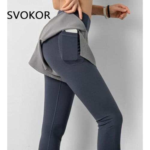 SVOKOR Pocket Sport Leggings Women Patchwork Seamless Fitness Legging High Waist Fake-Two Gym Tights Pants Sexy Running Leggins