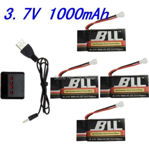 Syma X5SC X5SC X5SW 4PCS 3.7V 1000mAh battery and charger Quadcopter Spare Parts With 3.7V X5W X5S Battery
