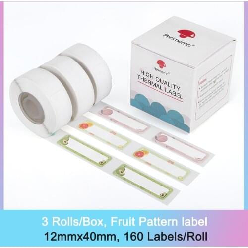 Thermal Label Adhesive Fruit Pattern Labels 12mmx40mm 160 Labels/Roll for Phomemo D30 Mini Label Maker Waterproof Anti-Oil Label