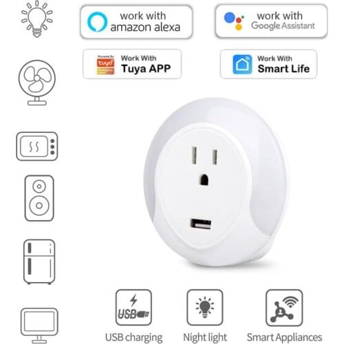 Tuya Smart Life Smart WiFi Socket With LED Night Light US Plug Smart Plug Remote Control Voice Control for Alexa Google Home