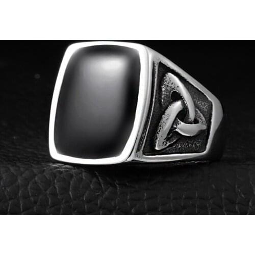 Punk Style Celtics Concentric Knot Rings Geometric Square Mens Signet Ring Black Titanium Steel Vintage Jewelry size 7-13
