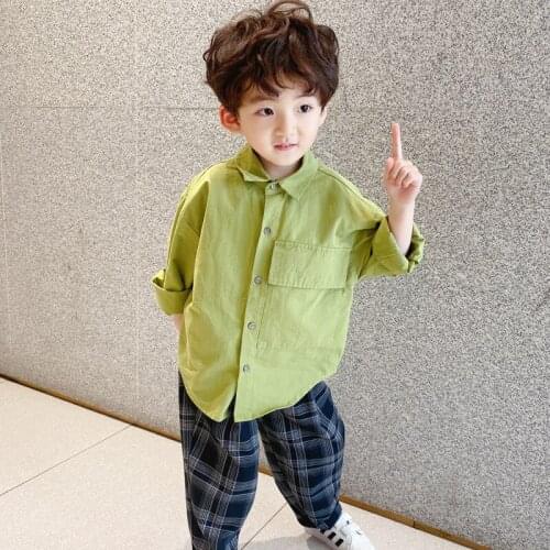 Green Purple Spring Summer Boys Blouses Shirts Kids Children Clothing Top Overcoat Formal Sport Beach Cotton Long Sleeve High Qu