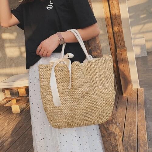 Ladies Handbag Summer Fashion Rattan Woven Beach Bag Large Capacity Tote Bag Handmade Knitted Straw Crossbody Bags for Women