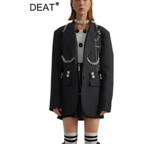 DEAT 2021 New Spring Summer Fashion Long Sleeve Loose Single Breasted Pearl Grey Medium Length Slim Blazer Coat Women SH324
