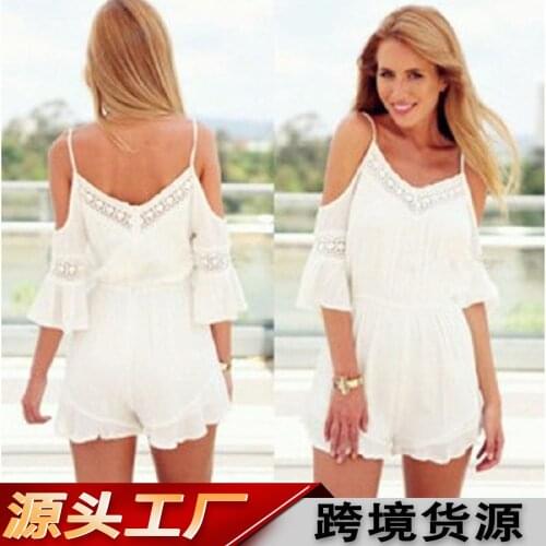 FNOCE Cross-border Foreign Trade Summer Hot Style V-neck Sling Sexy Suit Solid Color Lace Beach Womens one-piece Shorts Women