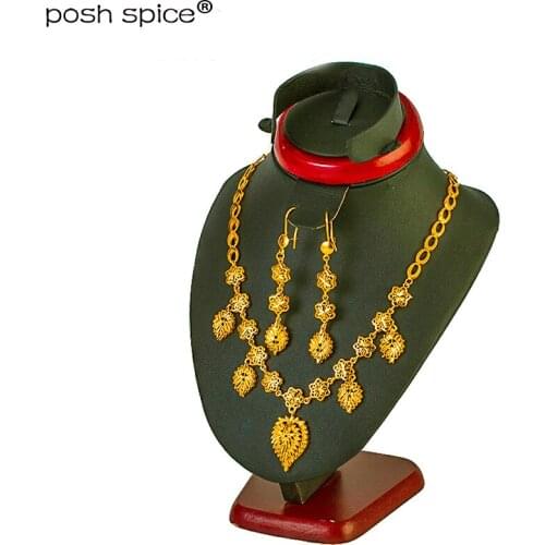 LOVE Ethiopian Jewelry Sets Necklace/Earring for Women/Girls 24k Gold Color Heart Jewelry Arab/African Wedding Bridal Jewelry