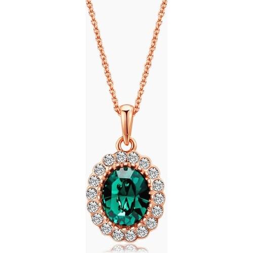 Fashion austrian crystal emerald ruby gemstones diamonds pendant necklaces for women rose gold choker vintage jewelry bijoux