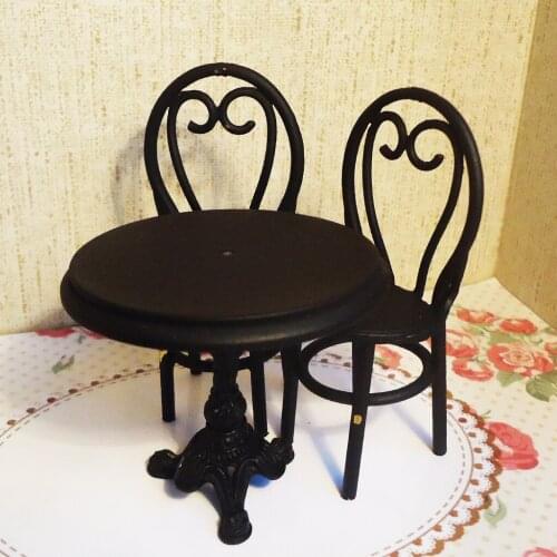 1:12 Dollhouse Miniature Furniture 3pcs Dining Table Chairs Model Set Black