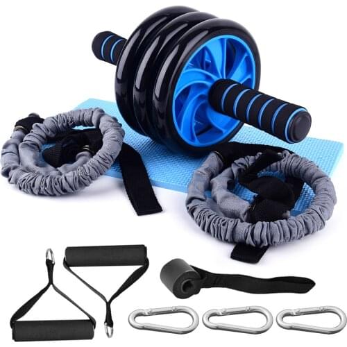 10pcs Abdominal Roller Wheel Resistance Band Door Anchor Cushioned Handles Carabiner Hooks Kit Roller Wheel Fitness Home Gym