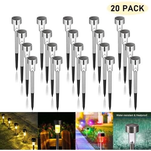 20PACK Solar Pathway Light Outdoor Solar Garden Lamp Stainless Steel Landscape Lawn Light For Pathway Patio Yard Lawn Decoration