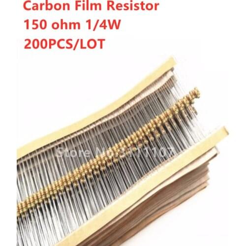 200PCS/LOT 150 ohm 1/4W Carbon Film Resistors 5% Error 150R Ohm Color Ring Resistance