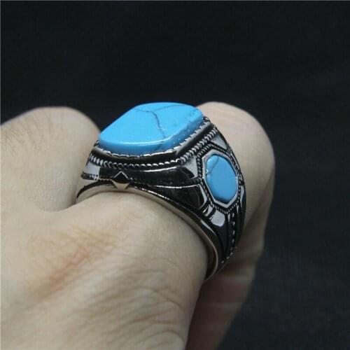 2020 Newest Blue Stone Mens Ring 316L Stainless Steel Mens Ring Fashion Top Ring