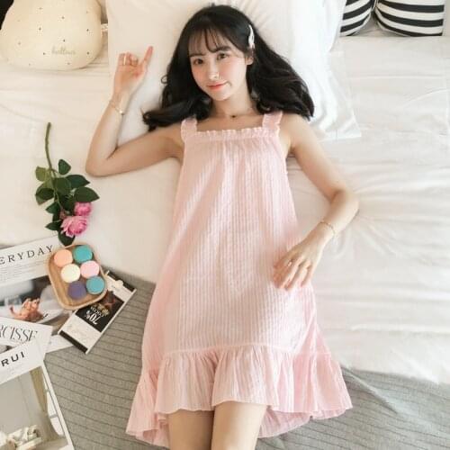 2021 Summer Cotton Sexy Lingerie Spaghetti Strap Nightgowns for Women Korean Sleepwear Home Dress Night Gown Nightdress Nighty