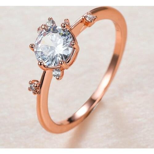 White Round Zircon Ring Luxury Crystal Stone Rings For Women Wedding Jewelry Vintage Fashion Girls Rose Gold Engagement Ring