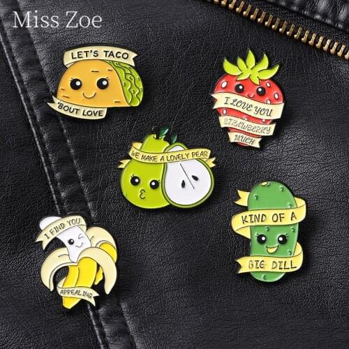 Fruit & Plant Enmale Pins Funny Lovely Avocado Cactus Banana Strawberry Dialog Brooch Badges Backpack Decor Gift For Kid Jewelry