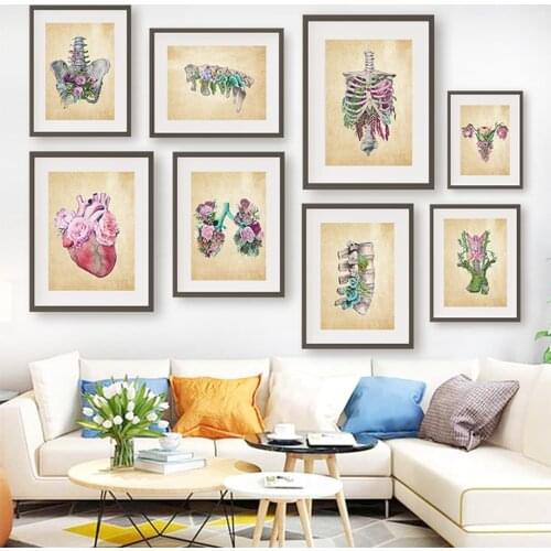 Flowery Lungs Heart Brain Uterine Spine Vintage Wall Art Canvas Painting Nordic Posters And Prints Wall Pictures Doctors Office