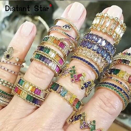 Dropshipping Luxury womans rainbow crystal ring diy jewelry gold zircon rings initial women for ring ins gift