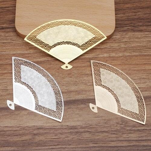5pcs/lot 50x80mm Metal Brass Filigree Fan Pendant Charms DIY Findings For Jewelry Making