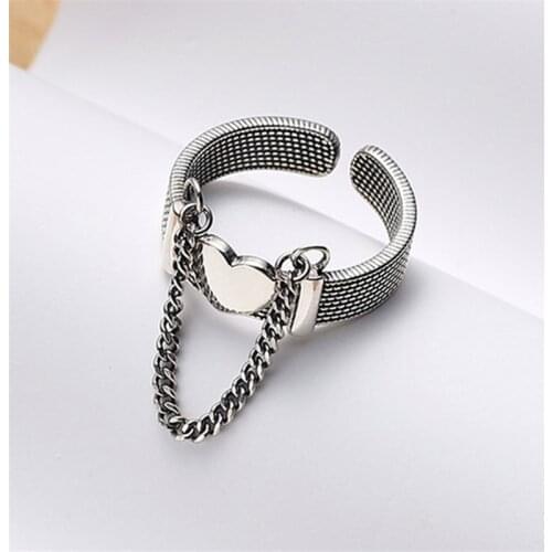 Hot Offers Cheap Price Retro Heart Shape Punk Finger Open Rings For Anniversary Women Present Tassel Belt Silver Color Jewelry