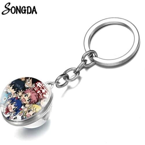 Hot Anime Fairy Tail Keychain Natsu Lucy Happy Cat Art Photo Double Side Glass Ball Pendant Key Holder Fashion Jewelry Wholesale