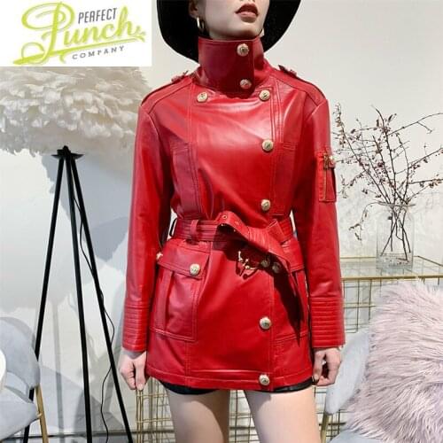 Jacket 2021 Womens Genuine Windbreaker 100% Sheepskin Coat Motorcycle Coats and Jackets Women Real Leather KJ5907