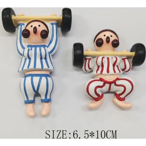 Hot Selling Fasion Cartoon Weightlifting Sportsman Home Decoration Cute Creative Clown PolyResin Refrigerator Magnet Gift