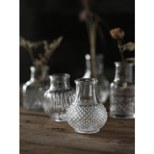 Mini Glass Vase Retro Transparent Desktop Decoration Ornaments Flower Arrangement Vase Still Life Photography Props