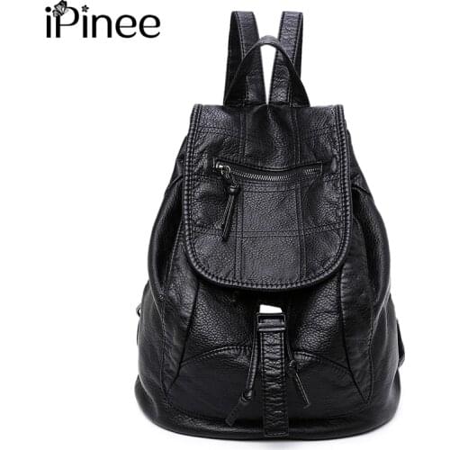 IPinee Fashion Wash Leather Backpack Women Bags Preppy Style Backpack Girls School Bags Drawstring Shoulder Womens Back Pack