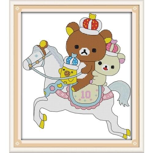 The riding bears cross stitch kit animal horse 14ct 11ct printed fabric canvas stitching embroidery DIY handmade needlework