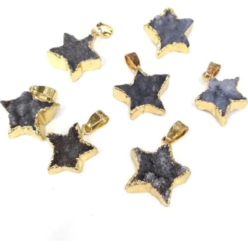 Natural Stone Agates Pentagonal shape Pendants Crystal Cluster Exquisite charms for Jewelry Making DIY Necklace Accessories