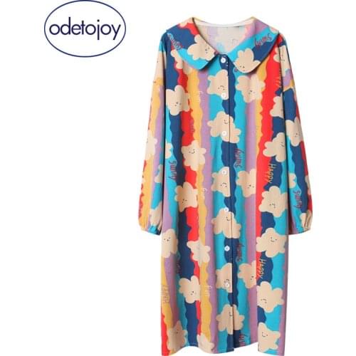 Spring and Autumn New Long Sleeve Cotton Nightdress Cartoon Cute Rainbow Bear Loose Large Size Long Pajamas Home Service