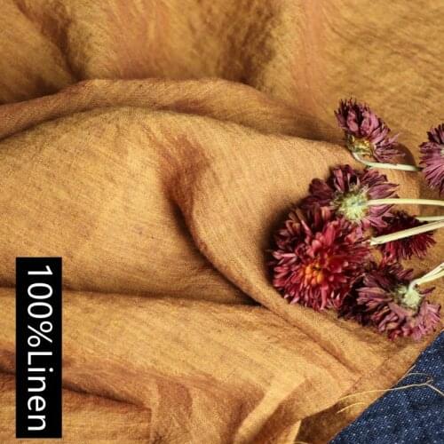 Desert Gold Yarn-dyed High Quality Natural 100% Linen Fabric For Sewing Cloth Dresses Robe Summer Thin DIY Handmade Designer