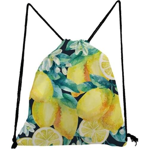 Refreshing Lemon Print Backpack Fruit Practical Travel Bag Preppy Drawstring Bag High Capacity Storage Bag Eco Friendly Shoe Bag