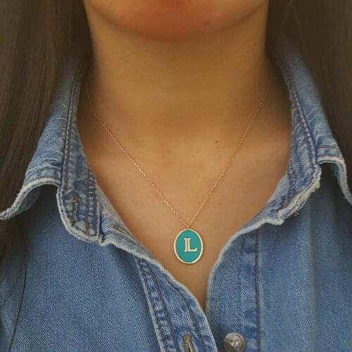 L Initial Letter Necklace Id Necklace Custom Necklace Personalised Necklace Turquoise or Black Enamel Necklace