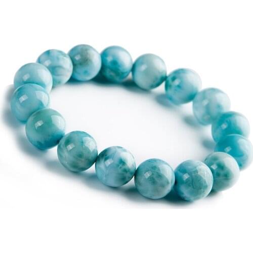 Genuine Blue Natural Larimar Bracelets Women Men 13mm Stretch Crystal Round Bead Natural Stone Bracelet Drop Shipping
