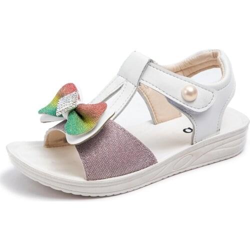 Popular sandals for girls Rainbow bowtie rhinestone Diamond kids shoes Princess shoes dance dress shoes children fashion shoes