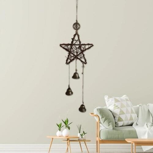 Nordic Style Hanging Design Wind Chime Exquisite Stylish Metal Wall Hanging Decor Creative Five-Point Shape Witch Bell for Porch