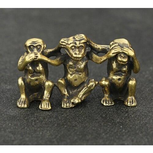 Pure Copper Three Monkeys Crafts Figurines Miniatures Home Office Living Room Decoration Animal Antique Bronze Feng Shui Decor
