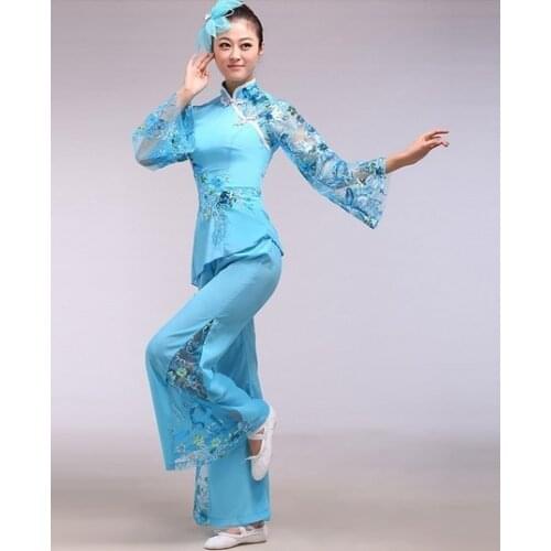 3XL extra large Bian Hua Lan 3 Colors Slanting Neck Paillette Yonger Dance Costume Fan and Umbrella Dance Costume