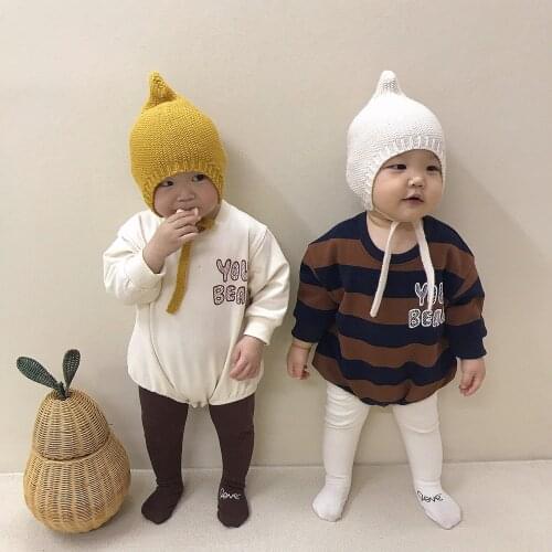 Spring Baby Bodysuits Stripe Retro Style Infant Girls Bodysuits Long Sleeve Overalls Baby Girls Jumpsuit Cotton Baby Clothes