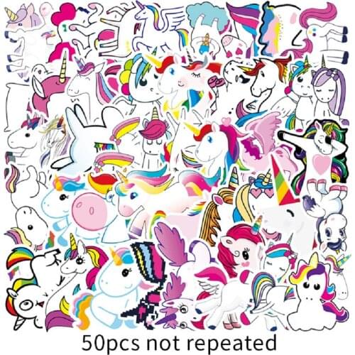 50pcs Cartoon Rainbow Unicorn Stickers Animal Waterproof Cute Graffiti Sticker To Diy Luggage Bike Notebook Laptop Guitar Decals