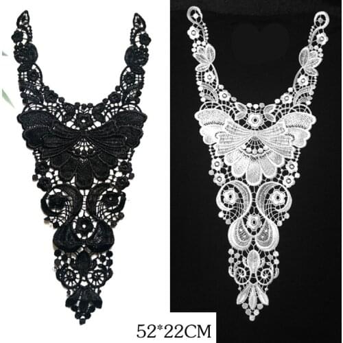 Black Embroidery Lace Fabric Collar Venise Lace Flowers Neckline Applique RS218