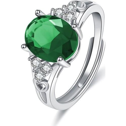 Blue Red Green Zircon Marriage Proposal Rhinestone Open Adjustable Women Oval Ring